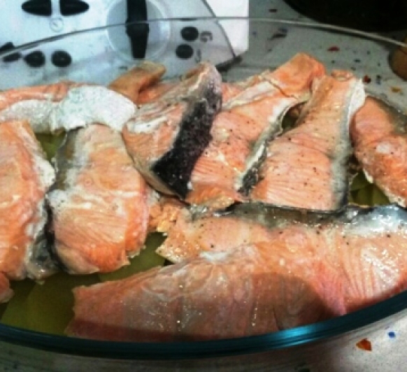 Salmon con patatas y salsa champiñon con thermomix